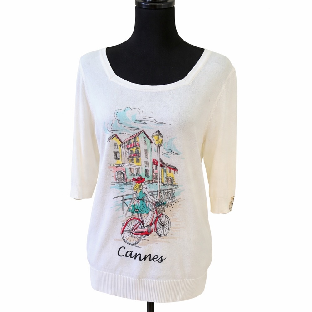 Joseph White Cannes Graphic Lightweight Sweater | Parisian Bicycle Print